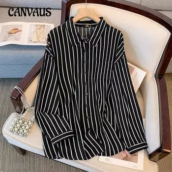 Весенне-осенняя женская рубашка больших размеров в полоску, повседневная рубашка, топ с длинными рукавами 2XL