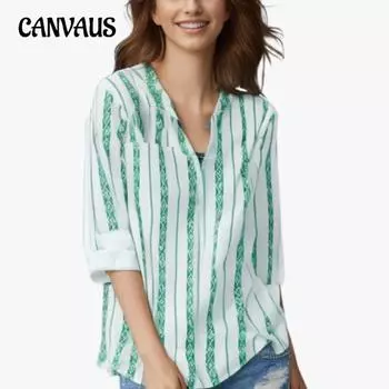 Весенне-осенняя женская рубашка больших размеров в полоску с принтом и пуговицами, свободный топ с длинными рукавами S чёрный