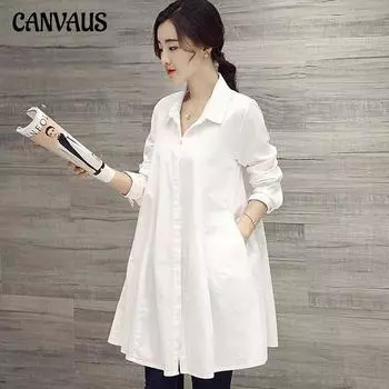 Весенне-осенняя женская рубашка большого размера, свободная модная универсальная блузка с длинными рукавами S белый