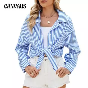 Весенне-осенняя женская рубашка большого размера в стиле BF, свободный полосатый топ с длинными рукавами S синий
