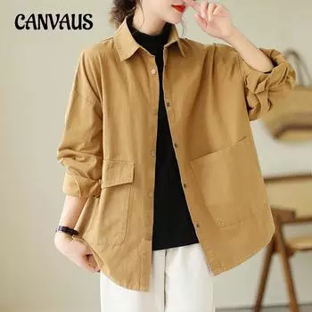 Весенне-осенняя женская рубашка, хлопково-льняная свободная куртка больших размеров, повседневные универсальные топы, верхняя рубашка с длинными рукавами M хаки
