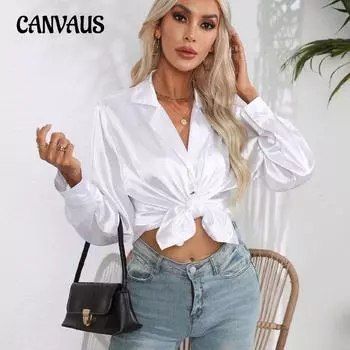 Весенне-осенняя женская рубашка, костюмный воротник, сатиновая рубашка, однотонная, темпераментная, элегантная блузка с длинными рукавами, топы с длинными рукавами S белый
