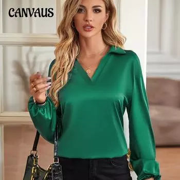 Весенне-осенняя женская рубашка, модная однотонная свободная рубашка с v-образным вырезом, модный топ с длинными рукавами S абрикосовый