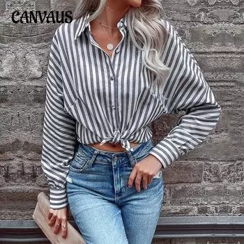 Весенне-осенняя женская рубашка, полосатый кардиган, блузка с длинным рукавом, рубашка с лацканами, топ S серый