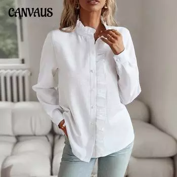 Весенне-осенняя женская рубашка с длинным рукавом с кружевным воротником, темпераментный элегантный топ S белый