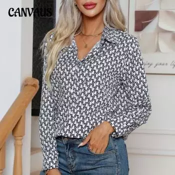 Весенне-осенняя женская рубашка с модным геометрическим принтом и длинными рукавами S белый