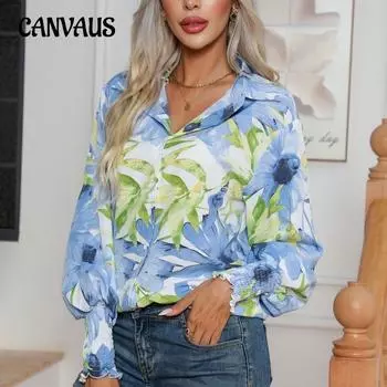 Весенне-осенняя женская рубашка с модным принтом и рукавами-фонариками, рубашка с длинным рукавом S красный