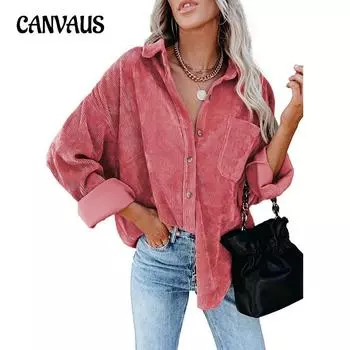 Весенне-осенняя женская рубашка с однотонными лацканами и полосками в стиле кэжуал S красный