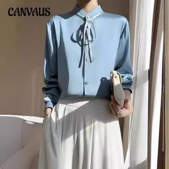 Весенне-осенняя женская рубашка с поясом, кардиган, топы с круглым вырезом и бантом, костюм, блузка с внутренним воротником-стойкой M шампанского