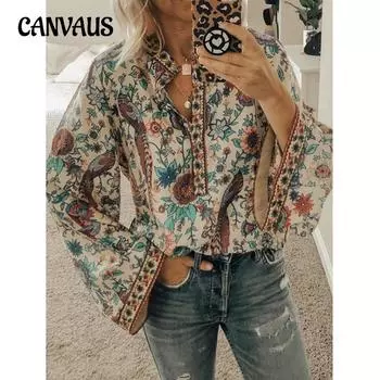 Весенне-осенняя женская рубашка с принтом, свободная блузка на пуговицах, топы с длинными рукавами S красный