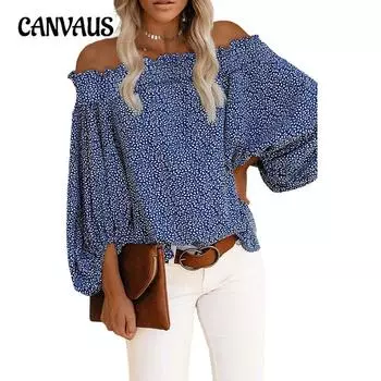 Весенне-осенняя женская рубашка, сексуальный один вырез, без бретелек, длинный рукав, рукав-фонарик, свободный топ S розовый