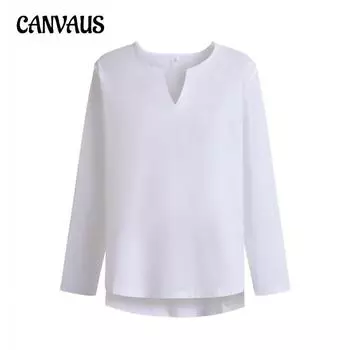 Весенне-осенняя женская рубашка свободного типа без воротника с длинным рукавом S белый