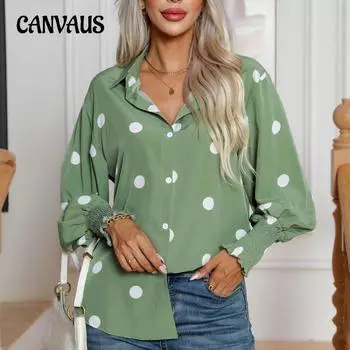 Весенне-осенняя женская рубашка в горошек с рукавами-фонариками, блузка с длинным рукавом, топы S светло-зеленый