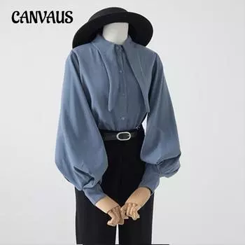 Весенне-осенняя женская рубашка в стиле ретро, воротник с кроличьими ушками, однобортная, темпераментная, с рукавами-фонариками, свободная повседневная рубашка, блузка S белый