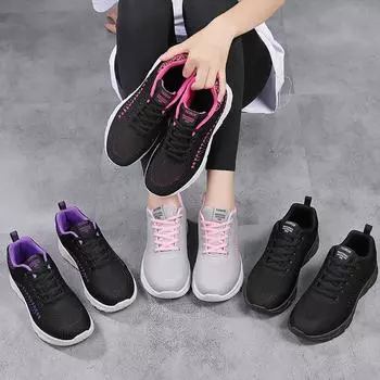 Весенне-осенняя женская сверхлегкая спортивная обувь большого размера с дышащей сеткой на открытом воздухе 35 серый/розовый