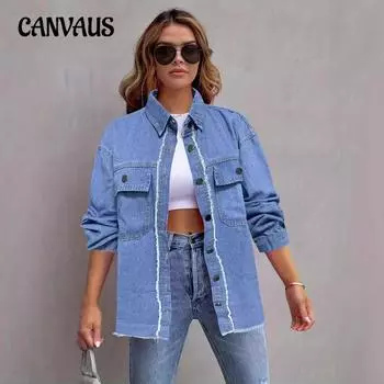 Весенне-осенняя женская свободная джинсовая куртка с отворотом в уличном стиле, куртка больших размеров, топы S синий