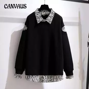 Весенне-осенняя женская толстовка, блузка, модный свободный топ с длинными рукавами больших размеров 2XL чёрный