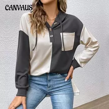 Весенне-осенняя женская толстовка, блузка, топ с длинными рукавами и капюшоном S абрикосовый