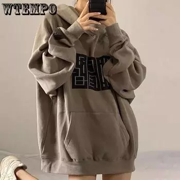 Весенне-осенняя женская толстовка, большой свободный свитер, тонкая куртка с капюшоном, модная универсальная толстовка L дубильная кора