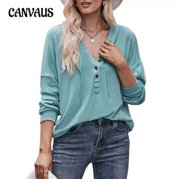 Весенне-осенняя женская толстовка с капюшоном, блузка, топ с длинными рукавами, повседневная свободная однотонная толстовка с капюшоном M чёрный