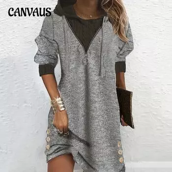 Весенне-осенняя женская толстовка с капюшоном, длинный рукав, круглый вырез, комбинированный топ, кашемировый пуловер средней длины, толстовка