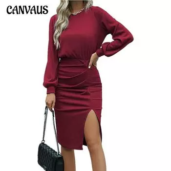 Весенне-осенняя женская юбка с резьбой на талии, закрытый фонарь с длинными рукавами, вязаное платье-мешок с разрезом на ягодицах S чёрный