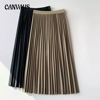 Весенне-осенняя женская юбка с высокой талией, тонкая плиссированная юбка, модная универсальная юбка длиной до половины тела, драпированная длинная юбка One Size абрикосовый