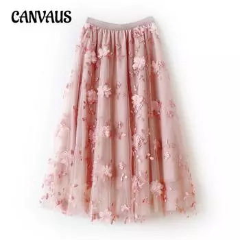 Весенне-осенняя женская юбка, сетчатая юбка с вышивкой до середины тела, нежная темпераментная юбка средней длины, свежая сказочная юбка One Size