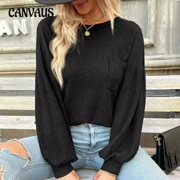 Весенне-осенняя женская вязаная блузка, пуловер с длинными рукавами, топ с открытой спиной, ажурный трикотаж S чёрный