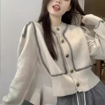 Весенне-осенняя женская вязаная куртка, маленький ароматный стиль, мягкий трикотаж с длинными рукавами, короткий свитер, пальто, куртка, топ S