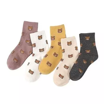 Весенне-зимние женские хлопковые носки Sokken, модные носки с медведем, милые женские носки ярких цветов с героями мультфильмов, Harajuku, подарок на Новый год