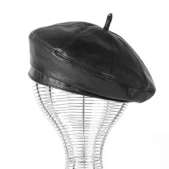 Весенне-зимний берет из 100% натуральной кожи, женская модная Европейская кепка художника с тыквой, женская радужная черная тонкая Boina L 55 56cm чёрный