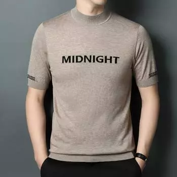 Весенне-зимняя мужская трикотажная мода, тонкая повседневная базовая рубашка с коротким рукавом и высоким воротом, трендовая шерстяная футболка с коротким рукавом M