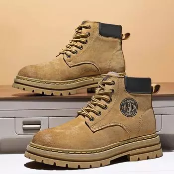 Весенне-зимняя обувь из натуральной кожи, устойчивые мотоциклетные ботинки, мягкая подошва, нескользящие желтые ботинки для мужчин и женщин 35