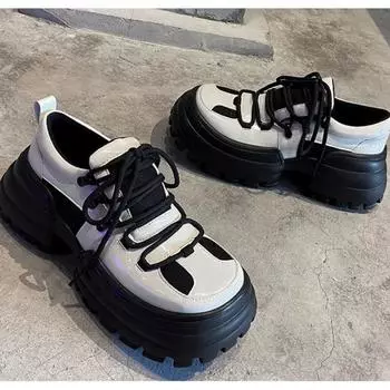 Весенне-зимняя обувь, женские туфли на массивной платформе, оксфорды в стиле панк, готики, черно-белые лакированные кожаные туфли 38 бежевый