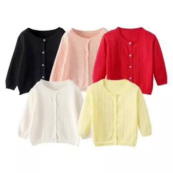 Весенне-зимняя рубашка для маленьких девочек, пальто, кардиган, вязаный тонкий свитер, повседневная туника с длинными рукавами, топ M