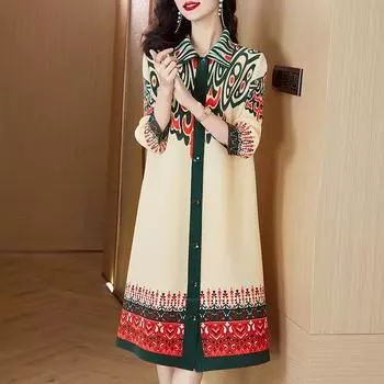 Весеннее цветочное плиссированное платье-жакет А-силуэта для женщин - Большие размеры One Size