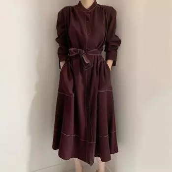 Весеннее длинное рукава простое пальто-тренч, верхняя одежда, модное женское пальто, женская трендовая одежда, женская ветровка S вино красного