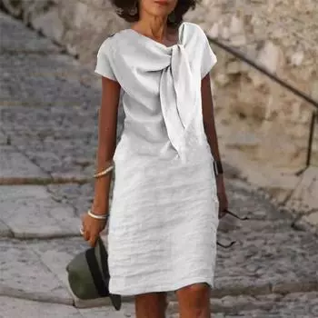 Весеннее хлопковое льняное женское платье, белые элегантные платья, женская летняя мода, повседневная свободная одежда для женщин XXXL белый