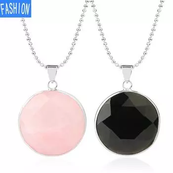 Весеннее и летнее кристаллическое полудрагоценное каменное многогранное мужское и женское универсальное ожерелье круглой огранки с подвеской из бисера obsidian