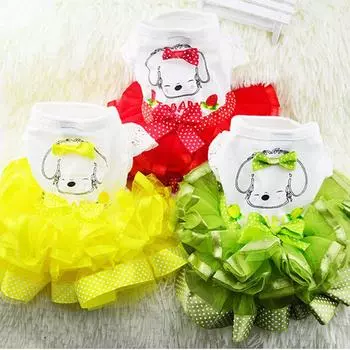 Весеннее и летнее платье для собак, пушистая юбка с фруктами, размер платья для собак, одежда для домашних животных XS зелёный