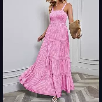 Весеннее и летнее женское платье. Европейская и американская женская одежда. Платье в полоску с талией. Повседневная модная женская одежда. XL зелёный