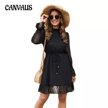 Весеннее и летнее женское платье, модное тонкое универсальное платье с длинными рукавами S чёрный