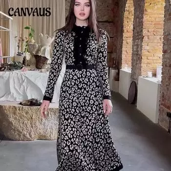 Весеннее и осеннее платье Темперамент Элегантные модные узкие платья с ветровой талией и принтом Длинные платья S