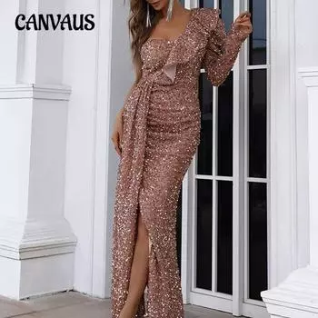 Весеннее и осеннее женское платье, горячее золотое распашное сексуальное длинное банкетное вечернее платье со шлейфом S розового золота