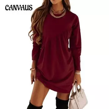 Весеннее и осеннее женское платье, однотонное, с длинными рукавами, нерегулярное длинное платье с круглым вырезом
