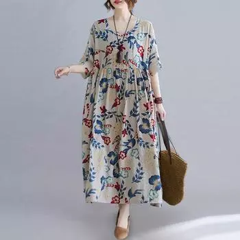 Весеннее искусство ретро большое свободное платье большого размера женская одежда повседневные платья S розовый