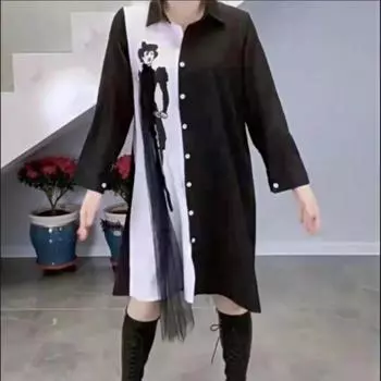 Весеннее корейское сетчатое тонкое индивидуальное платье-рубашка, большие женские платья