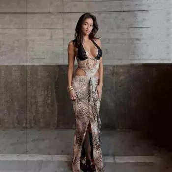 Весеннее модное женское платье темпераментное сексуальное леопардовое кружевное платье в стиле пэчворк S цветной печати леопарда