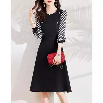 Весеннее новое классическое черно-белое клетчатое элегантное женское платье средней длины S